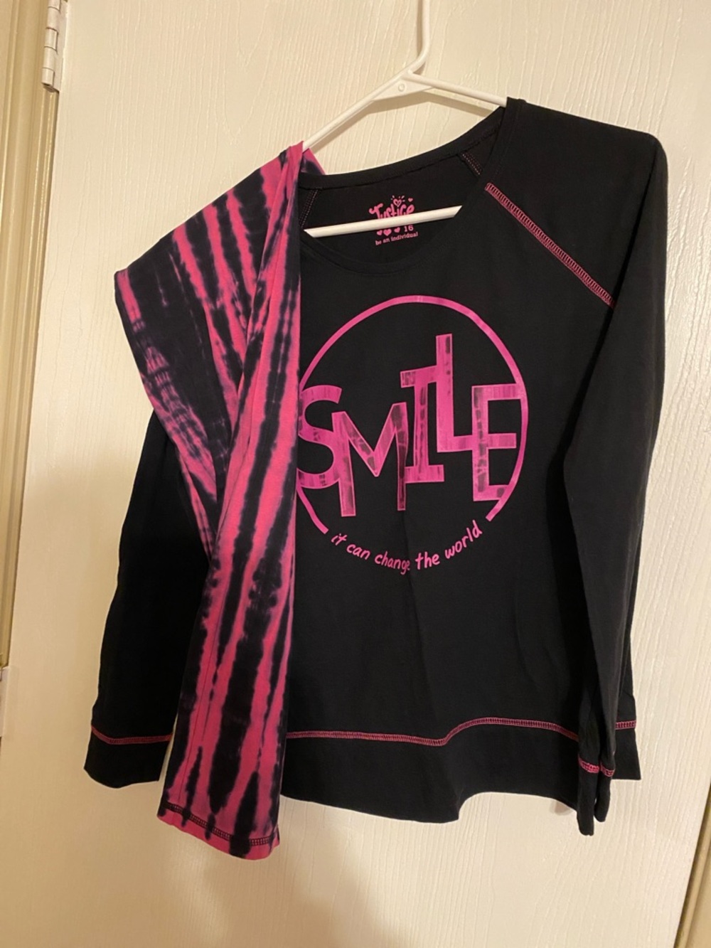 Justice Black & Hot Pink 'SMILE' Long-Sleeve Tee Set